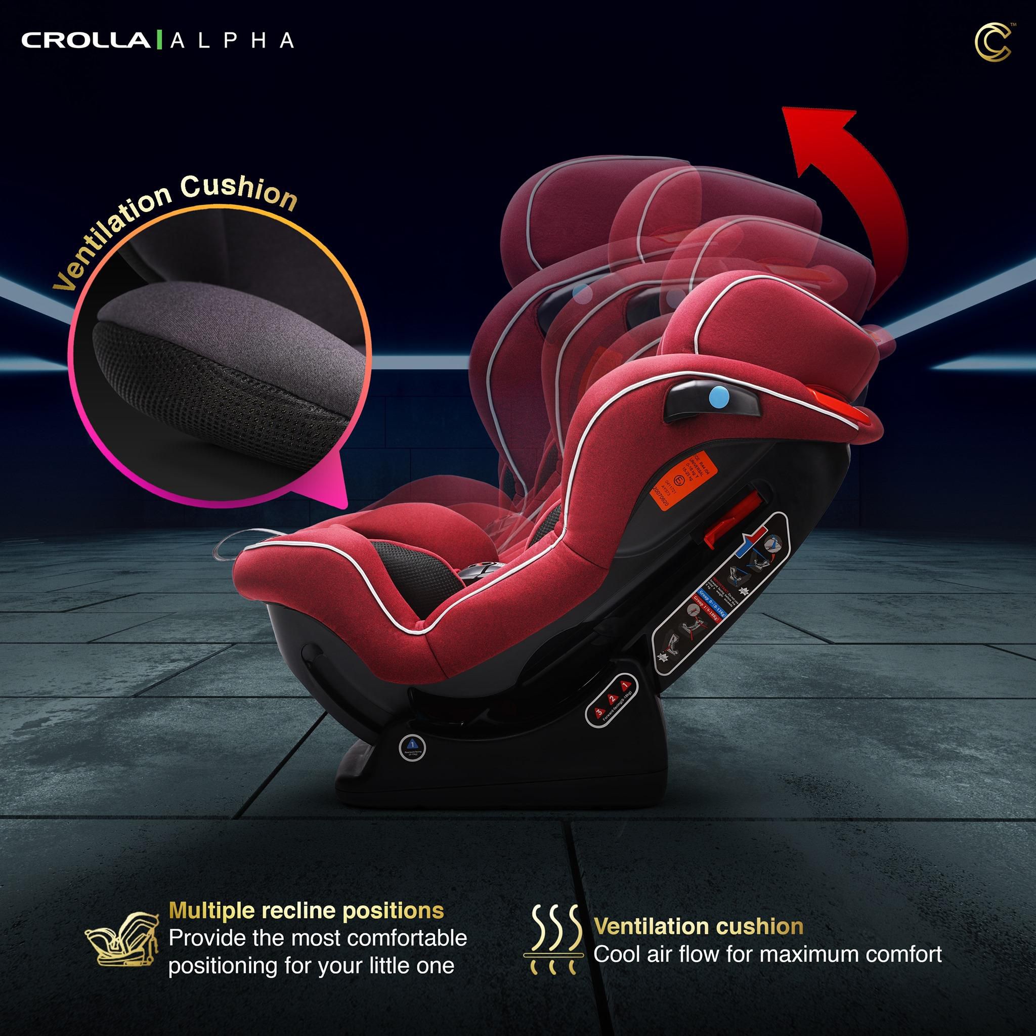Crolla Alpha Convertible Newborn Baby Car Seat - 25kg (Red - Black)