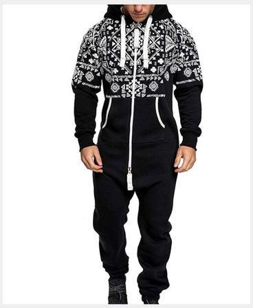 Casual Hooded Jumpsuit Black/White