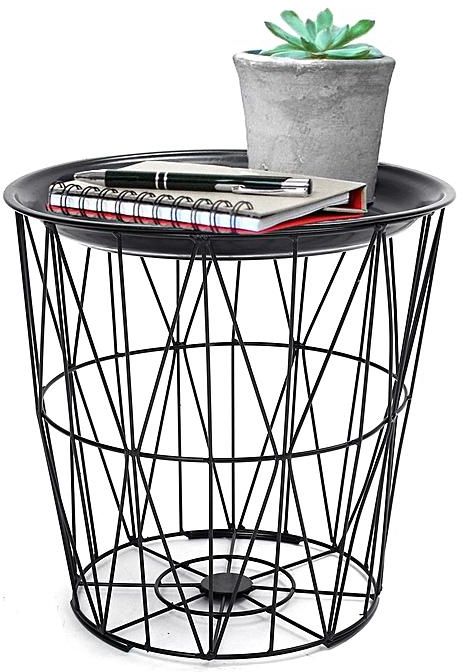 Generic Black Geometric Iron Metal Wire, Round Wire Side Table