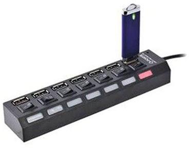 7 Port Usb 2.0 Hub High Speed On-Off Sharing Switch For Pc Black
