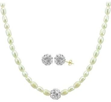 10 Karat Crystal Balls And Pearls Necklace And Earrings Set