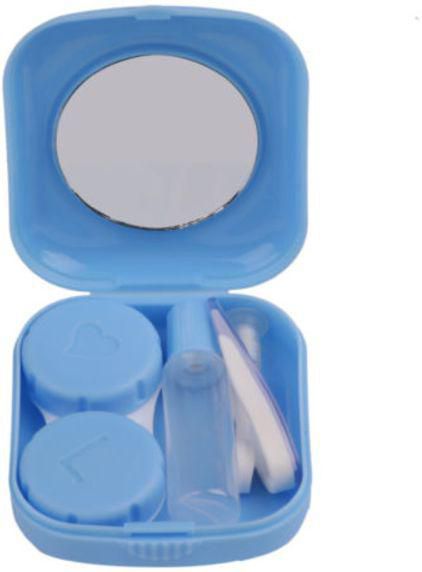Mini Square Contact Lens Case Box Travel Kit Easy Carry Mirror Container Blue