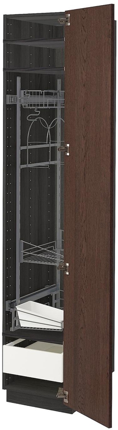 METOD / MAXIMERA High cabinet with cleaning interior - black/Sinarp brown 40x60x200 cm