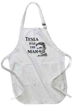 Tesla Was The Man Printed Apron With Pockets White
