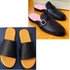 Men's Fashionable Leather Half Shoe & Leather Cover Slide - Black