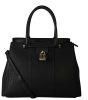 Diophy Pu Leather Medium Studded Lock Large Docor Tote Womens Purse Hand Bag Black