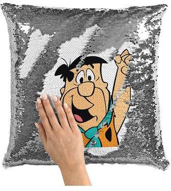 Fred Flintstone Sequin Throw Pillow With Stuffing Multicolour 16x16inch