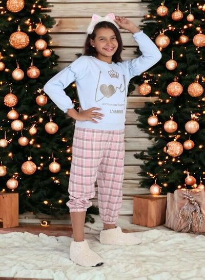 Girls' Sleepwear Set, Ages 10, 2024 Season - High-Quality Cotton Top with Plaid Pants. Luxuriously Soft Fabric, Stylish and Comfortable in Vibrant Colors, Offering Comfort and Elegance - Inspired by t