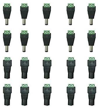 Tomvision DC Power Connector 10-pair Male and Female 2.1x5.5mm DC Power Jack Plug Adapter for 2-pin Led Strip CCTV Security Camera(10pair Male&Female Connector)