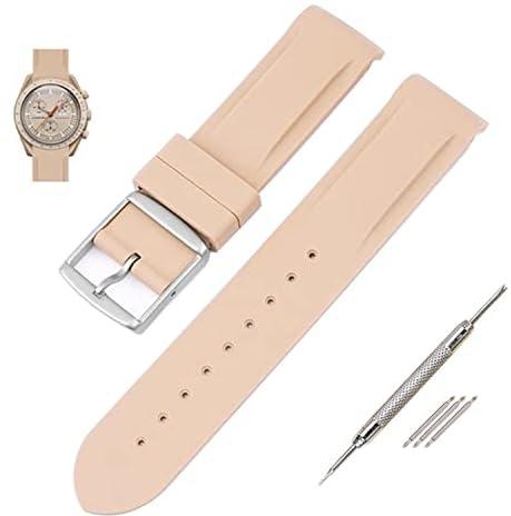 MSF Unisex Curved MoonSwatch Silicone Watch Strap - 20mm Waterproof Sports Watch Band, Light Brown