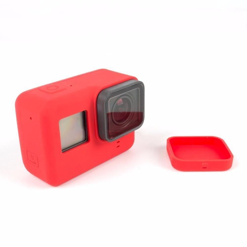 Protective Soft Silicone Case with Lens Cap Cover for GoPro Hero 5 Sports Action Camera - Red