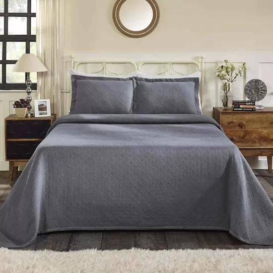 Superior 100 Cotton Basketweave 3-Piece Bedspread with Pillow Shams- King, Silver
