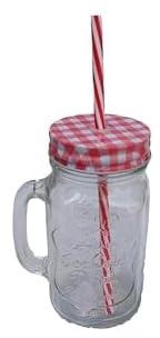 Glass Jar With Lid and Straw - Red