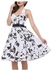Fashion Womens Floral Print Retro Dress - White+Black