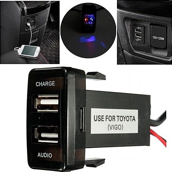 Car Dual USB Socket Dashboard Cell Phone Charger Audio Port Fit For TOYOTA VIGO