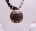 RA accessories Women Necklace Of Off White Pearls*Black With Cooper Pendant