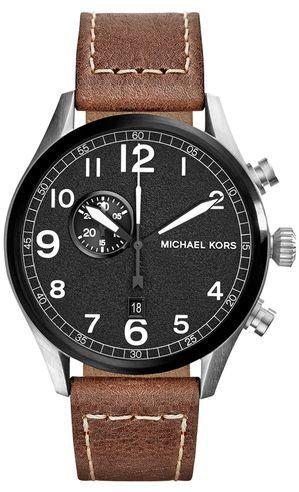 Michael Kors Hangar Men's Black Dial Leather Band Chronograph Watch - MK7068