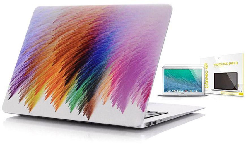 Hard plastic case & Ozone Screen Guard for Macbook 13 Air - Colorful Feathers