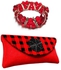Fashion Womens Red Maasai Clutch Bag With Bracelet