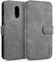 DG.MING Retro Oil Side Horizontal Flip Case For OnePlus 7, With Holder & Card Slots & Wallet (Grey)