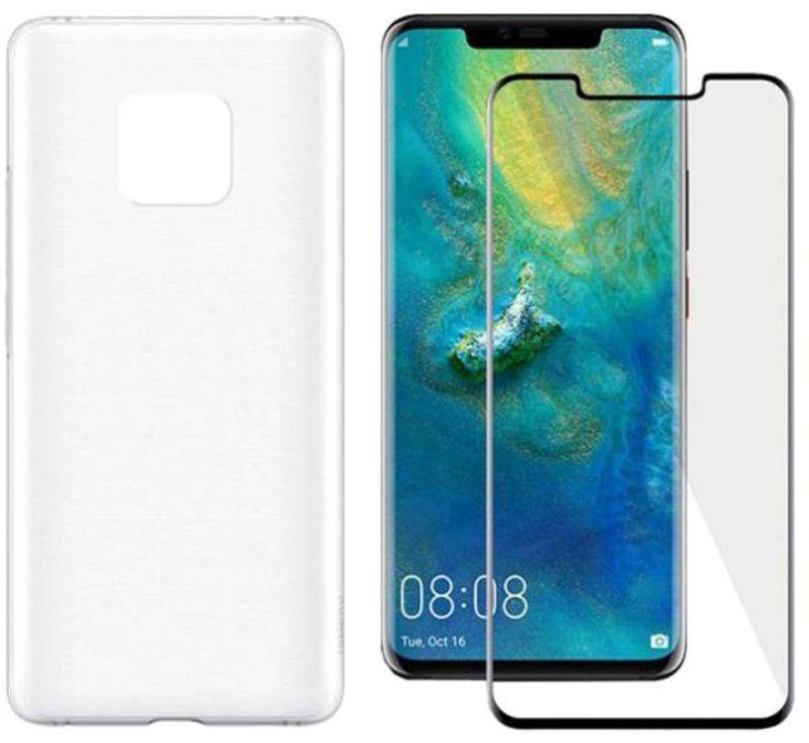Protective Case Cover With Screen Protector For Huawei Mate 20 Pro Silver/Clear