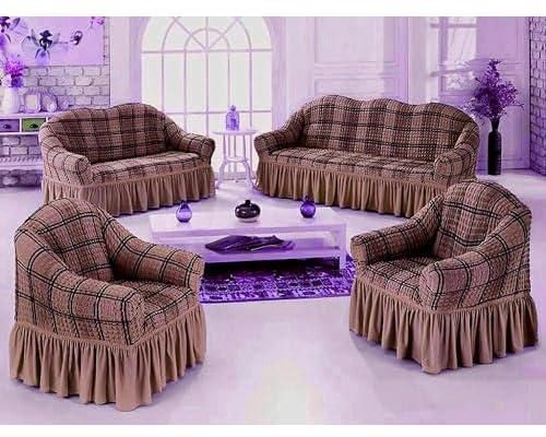 Antere Sofa Cover Set, Turkish Style, Four Pieces, 1 Sofa Cover 3 Seater and 1 Sofa Cover 2 Seater and 2 Chairs, Cafe Carrot