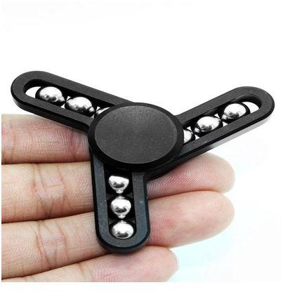 Generic Stress Reliever Focus Toy Three Beads Triangle Finger Gyro Spinner - Black