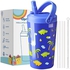 Opreine 14oz Kids Water Bottle with Straw Lid, Stainless Steel Tumbler with Lid and Straw for Boys, Double Wall Vacuum Cup, Leak Proof Insulated Kids Thermos for School Sports Travel, Blue Dinosaur