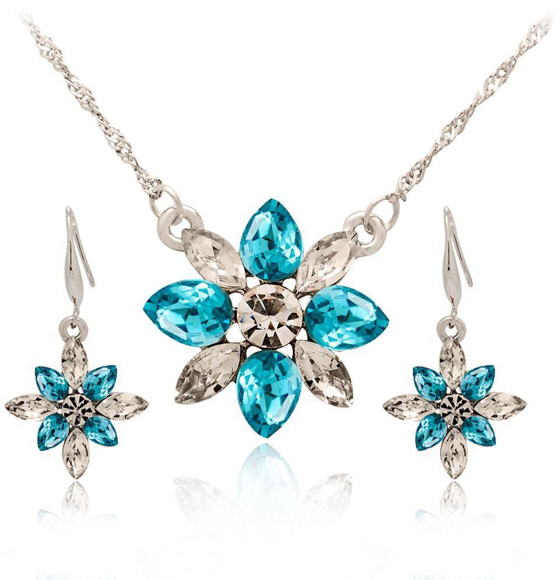 Mysmar White Gold Plated Light Blue and White Crystal Jewelry Set [MYMM450]