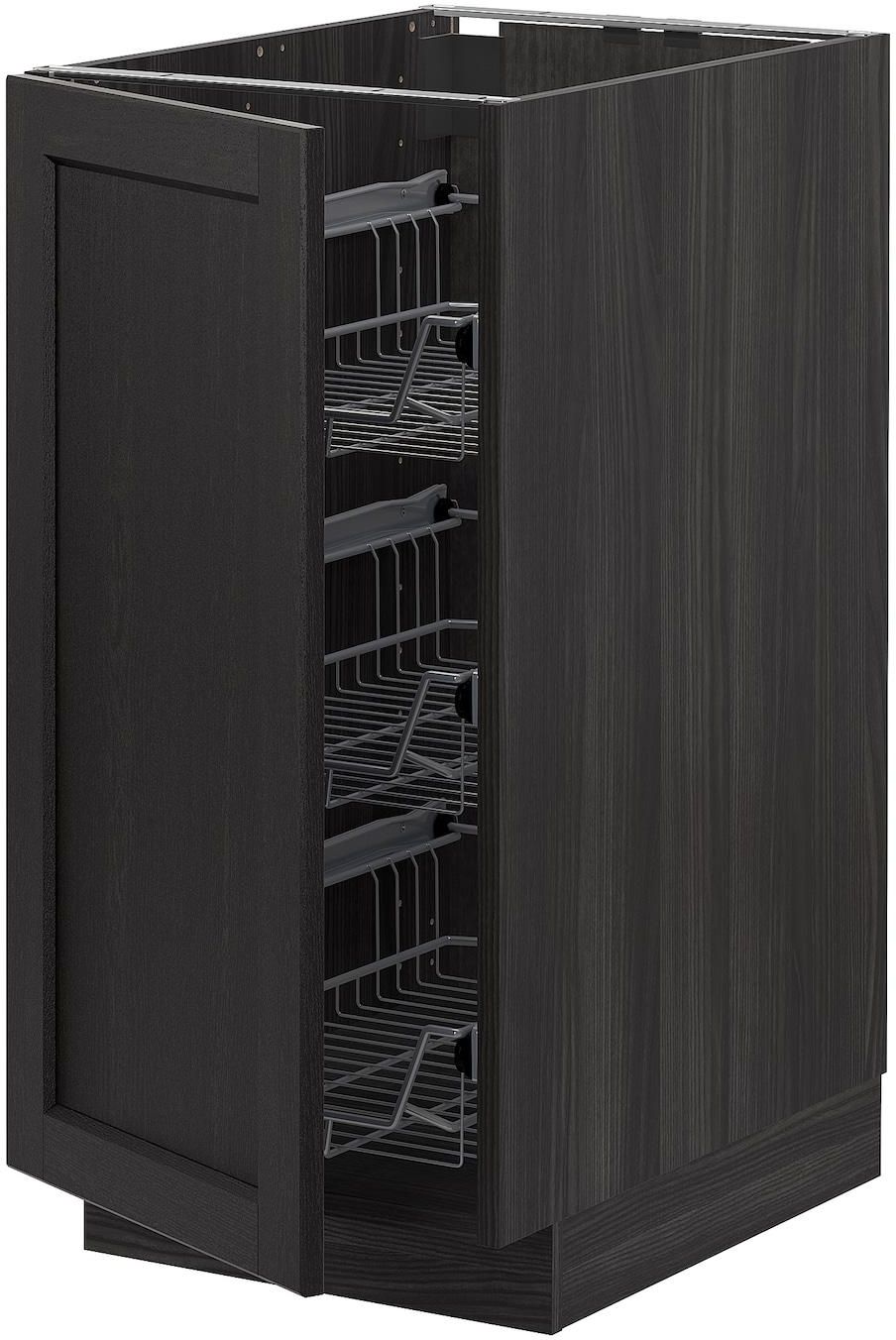 METOD Base cabinet with wire baskets - black/Lerhyttan black stained 40x60 cm