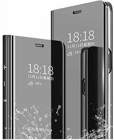 TenDll Case for Xiaomi Mi 11 Lite 5G/Xiaomi Mi 11 Lite, Mirror Flip Cover PU Leather Magnetic Protective Cover [Smart Case] [Stand Case], with Auto ON/OFF Function Translucent Cover -Black