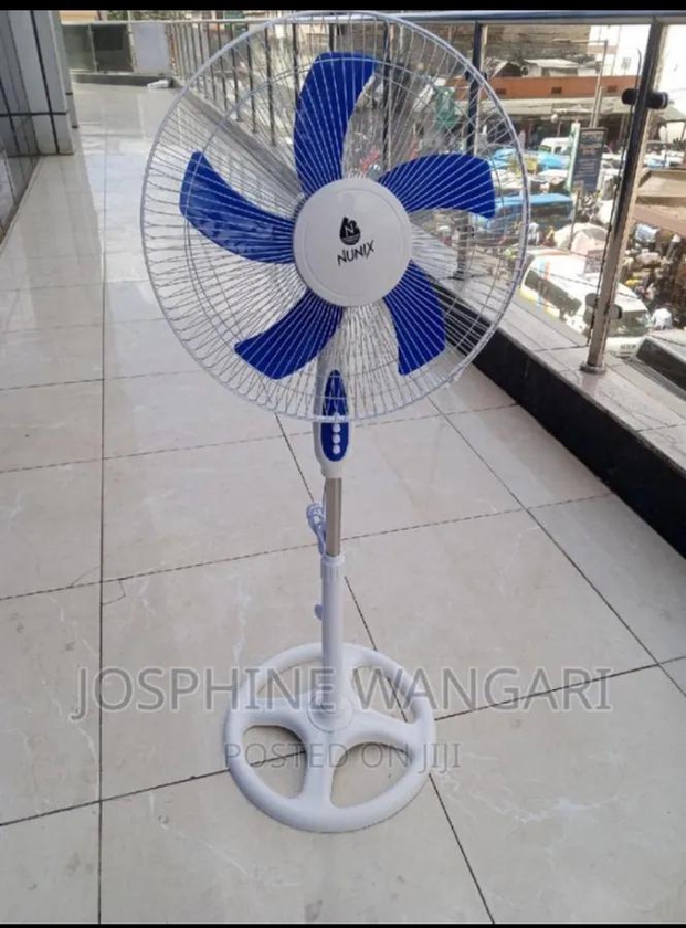 Nunix Fan , Stand, 16 white and blue 16" Blade 3 Speeds powerful Motor Adjustable height low Noise Rotating Feature