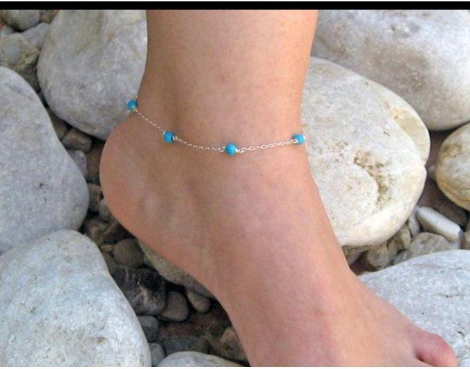 Handmade Anklet For Women With Turquoise Stones