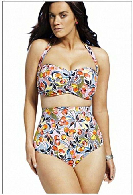 Mfed Cherry Print Ruched Top High Waist Plus Size Swimsuit