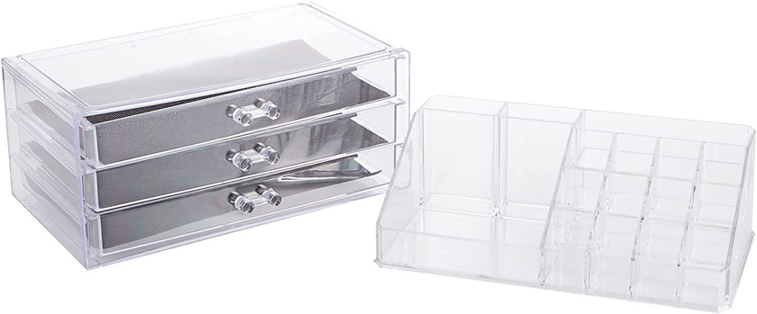 Uaejj Clear Acrylic Cosmetic Organizer Makeup Holder Display Jewelry Storage Case 4 Drawer For Lipstick Liner Brush Holder-Mzp00003