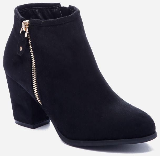 Varna Suede Leather Zippers Ankle Boots - Black