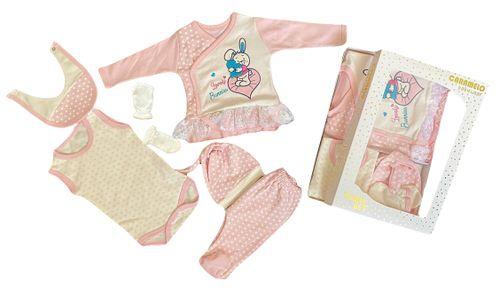 New Born Pajama Dress & Pants - 6 PC'S BOX SET - 1703 PINK