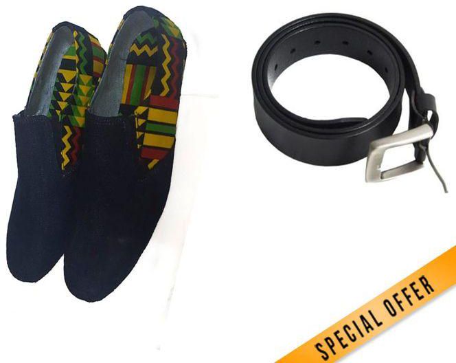 Fashion Green African Loafers With Black Belt