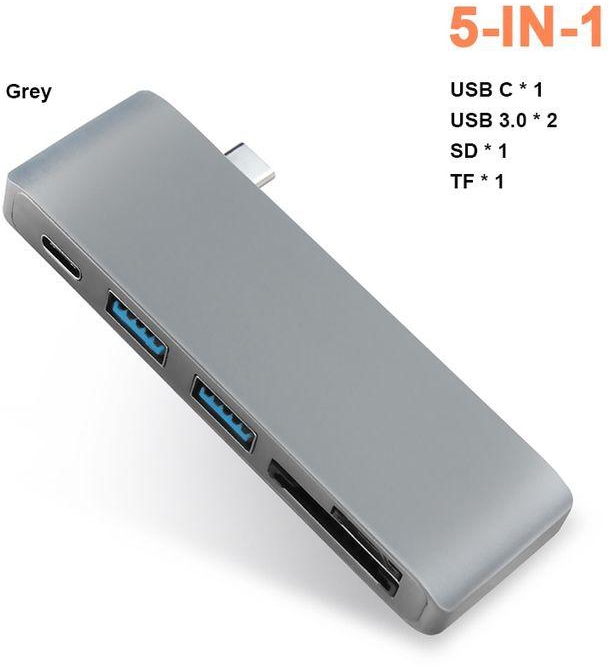 （5-in-1 Gray）USB C Hub To TF SD Reader With 2 USB 3.0 100W PD Thunderbolt 3 USB C Hub Adapter For MacBook Pro Air 12 13 15 16 2020 2019 A2141