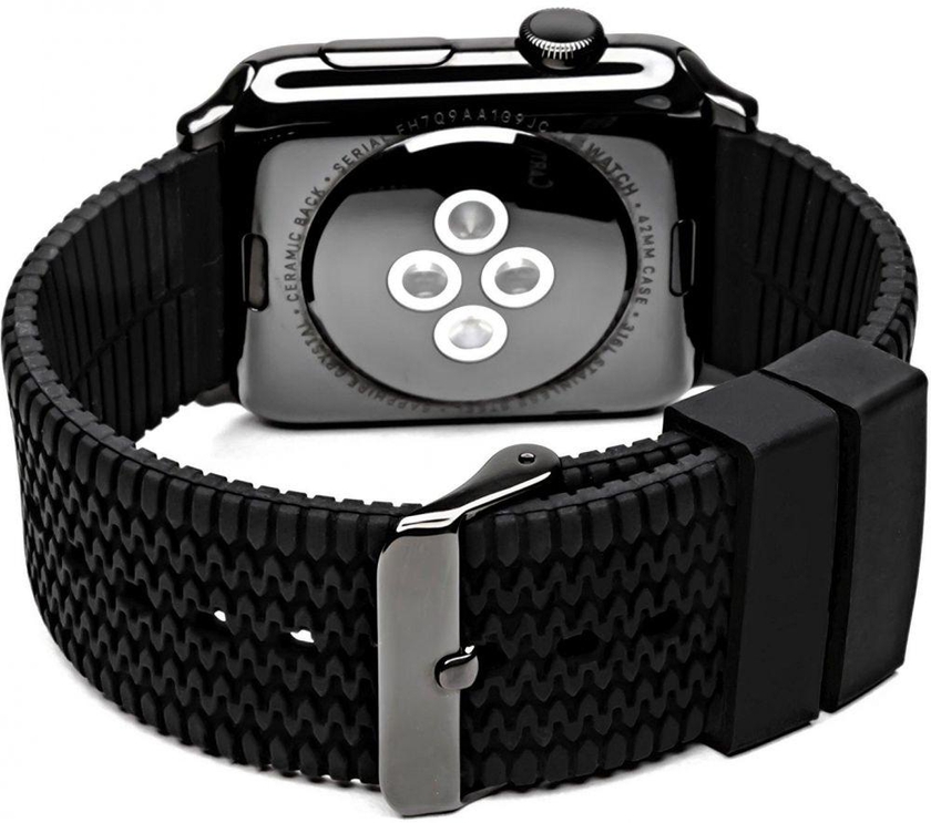 Apple Watch Band 42mm, (S/M) Carterjett Tire Tread Sport Silicone Replacement Bracelet, Rugged Rubber Straps with Space Black Adapter and Buckle
