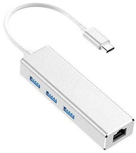 USB-C / Type-C To Gigabit Ethernet RJ45 & 3 X USB 3.0 Adapter Converter HUB, Computer External Tablet Phone Universal(Silver)