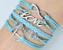 Love Infinity Anchor & Owl Charms Bracelet Blue Braided Wax Cord Bracelet