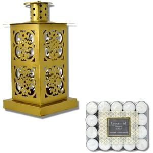 Ramadan Arabic Style Eid Mubarak Lights Hanging Decorative Candle lantern Lamp for wall Hanging Lantern for outdoor and Patio decor, IGL-1110 with 40pcs Unscented Tea Light Candles