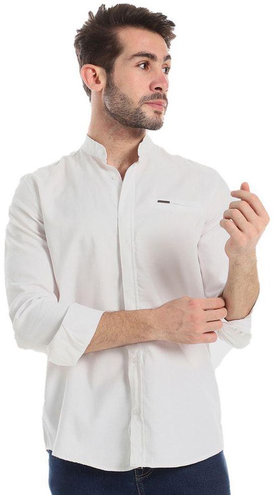 White Rabbit Modish Mandarin Collar Button Down Shirt - White