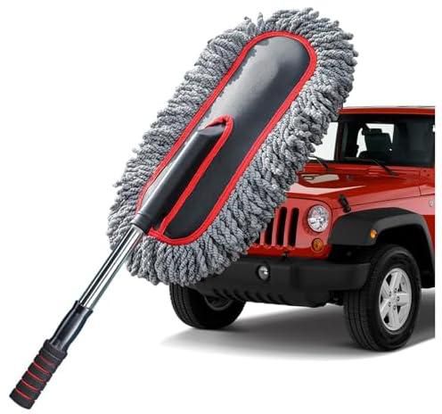 YeewayVeh Car Duster, Extendable Long Handle Car Duster Exterior Scratch Free Car Cleaning Tool, Soft Microfiber Car Dust Brush for Truck, SUV, Vehicles and Home Cleaning, Red&Gray