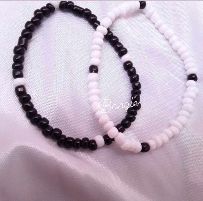 Fashion Summer Beads Rubber Stick Two Bracelet Black & White