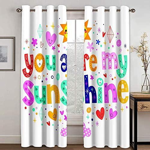 KnSam Blackout Window Curtain Printed Polyester 2 Pieces, You are My Sunshine Printed Curtain White Multicolour L 214 x H 183 cm