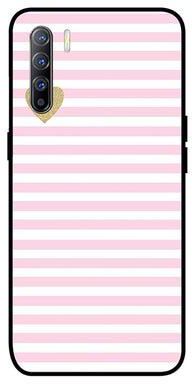 Protective Case Cover For Oppo Reno3 Pink And White Lines And Golden Heart