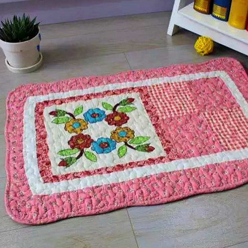Maylee Patchwork Cotton Floor Mat Small Round Flower 40*60 (Pink)