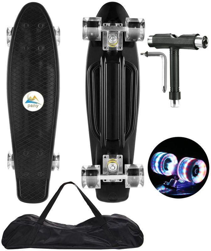 Pany PU Flash Wheels Fish Shape Skate Board With Carrying Bag & Tool- Black